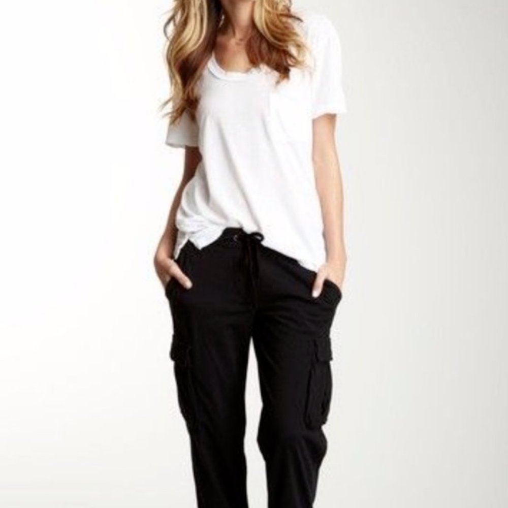 JAMES PERSE WHITE DEEP SCOOP NECK SHORT SLEEVE BOYFRIEND SLUB POCKET TEE TOP